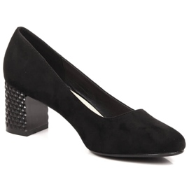 Sapatos femininos de camurça preta com salto decorativo Sergio Leone PB178 preto