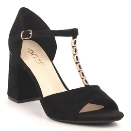 Sandálias de mulher camurça pretas poste com zircões Vinceza 20195 preto