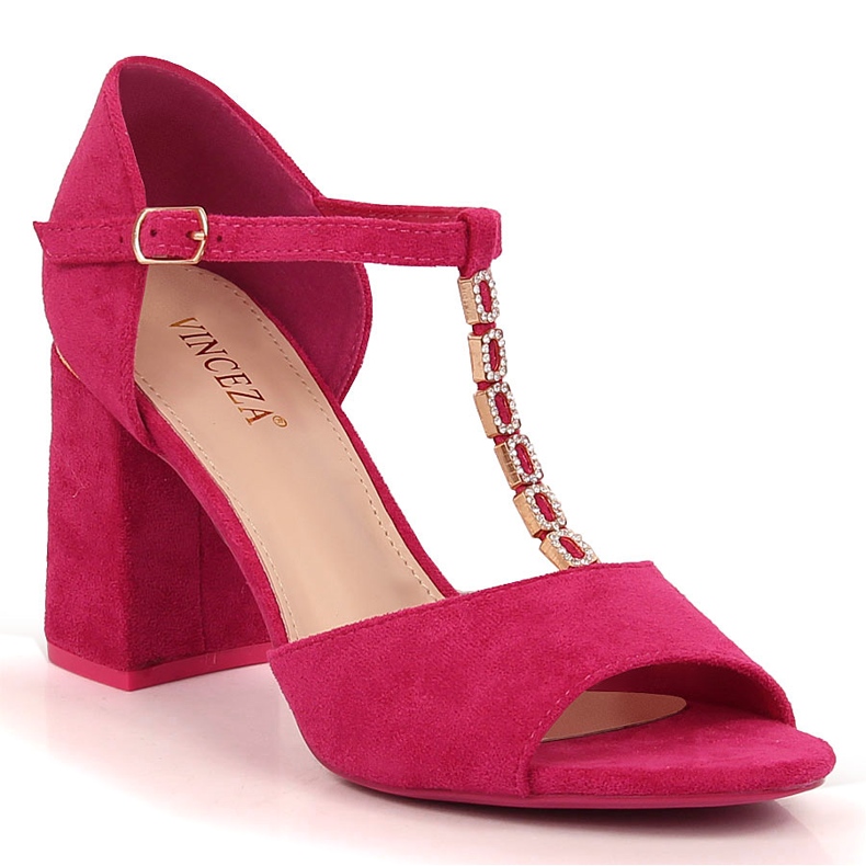 Sandália feminina camurça no poste com zircões fúcsia Vinceza 20195 rosa Sandália feminina camurça no poste com zircões fúcsia Vinceza 20195 rosa