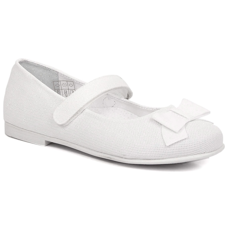 Bailarinas de comunhão para meninas branco brilhante com velcro Kornecki 6802