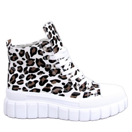PA1 Tênis cano alto Lion Leopard leopardo bege branco preto