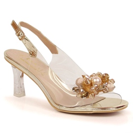 Sandália dourada transparente com pedras e miçangas D&amp;A MR-X951 dourado