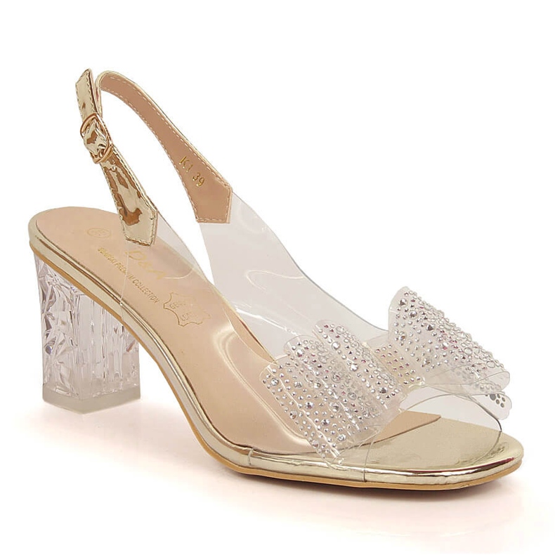 Sandálias de mulher transparentes com zircões e laço D&amp;A MR-K1 dourado