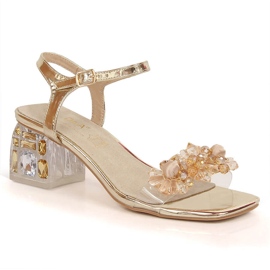 Sandálias de mulher transparentes com pedras douradas D&amp;A MR-B1 dourado