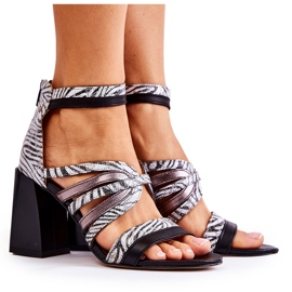 Sandálias femininas de couro em bloco maciço Maciejka 05514-03 Cinza