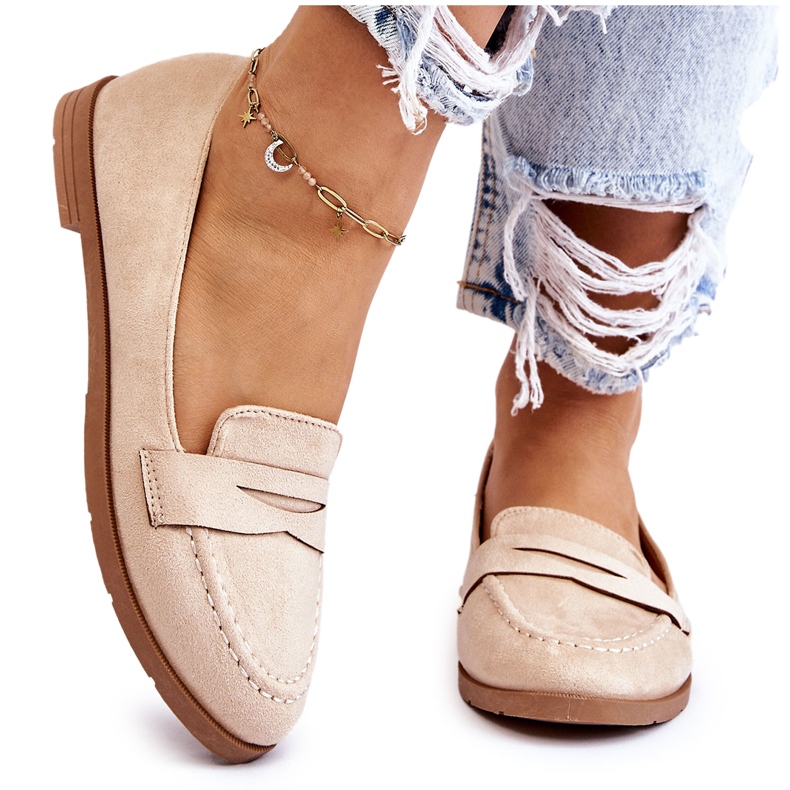 PS1 Mocassins femininos confortáveis ​​de camurça bege Lucca