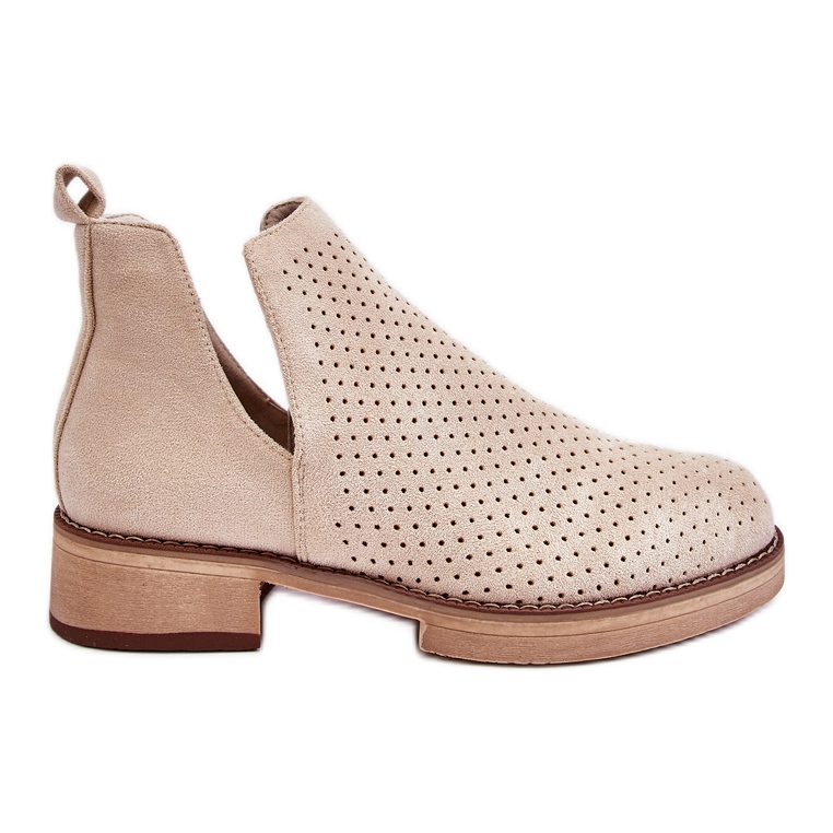 PS1 Botas Angie Camurça Openwork Salto Baixo Bege