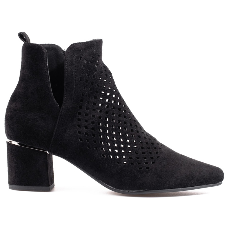 Botas femininas vazadas de salto baixo Vinceza preto