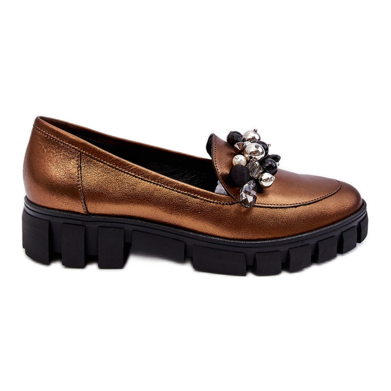 Mocassim feminino On The Platform Laura Messi 2392 Dark Gold dourado