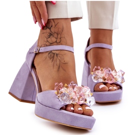 PS1 Sandálias da moda com cristais em saltos maciços Roxo Garrett