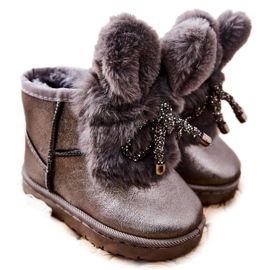 Botas de neve infantil com pele com orelhas coelho cinza castanho prata Botas de neve infantil com pele com orelhas coelho cinza castanho prata