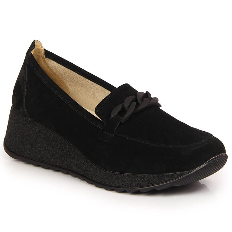 Mocassins de couro Filippo DP3632 em cunha com corrente preto Mocassins de couro Filippo DP3632 em cunha com corrente preto
