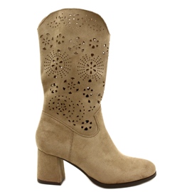 M.Daszyński Botas bege de camurça feminina do OpenWork
