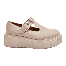 Lemar Sapatos de couro da moda em uma plataforma maciça bege Colson