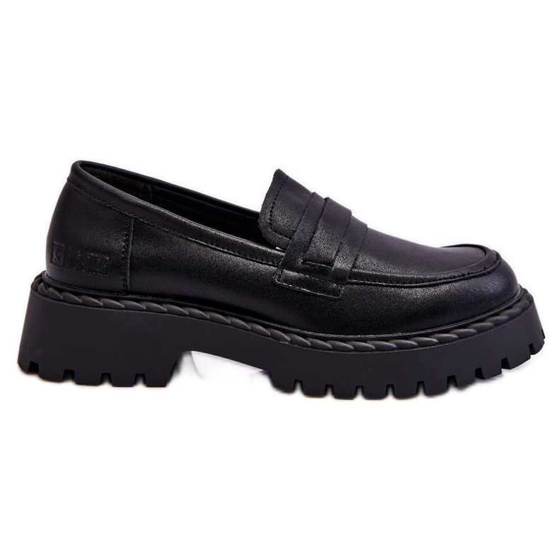 Mocassins femininos Big Star sapatos de couro LL274458 preto