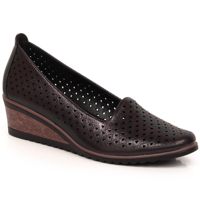 Sapatos de cunha de mulher pretos brilhantes com recortes Potocki SZ12018 Sapatos de cunha de mulher pretos brilhantes com recortes Potocki SZ12018