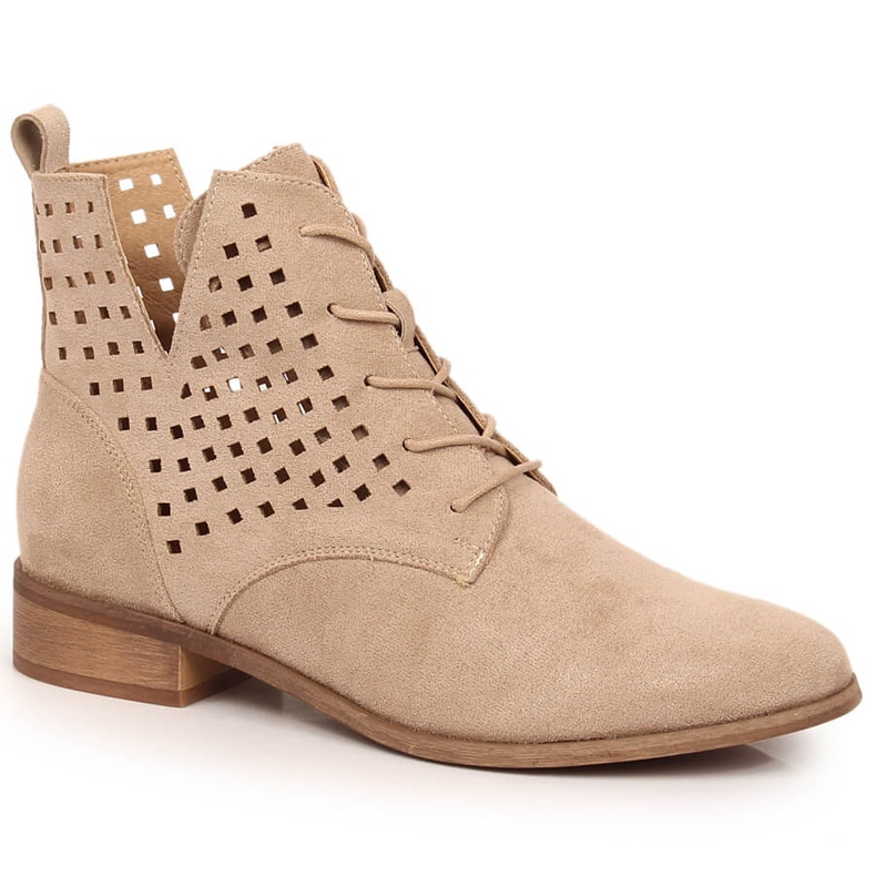 Potocki SZ12089 bota rasa de camurça bege com recortes