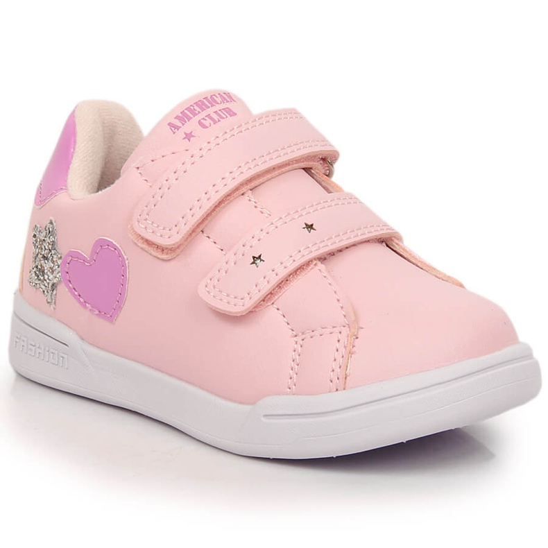 Sapatos desportivos femininos Pink American Club 125/23 com velcro rosa