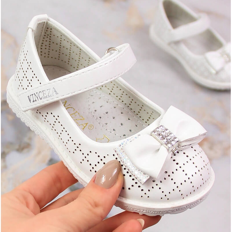 Bailarinas meninas com velcro branco Vinceza 36122