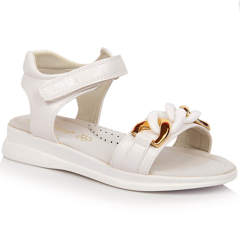 Sandálias de menina com corrente de velcro branco Vinceza 36127