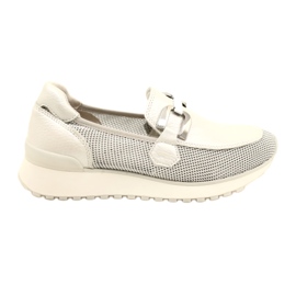 Caprice Capitice feminino mocassins de couro com decoração 9-24502-20 132 Pearl pente branco
