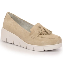 Mocassim de cunha Filippo DP3162/23 de couro com borlas bege