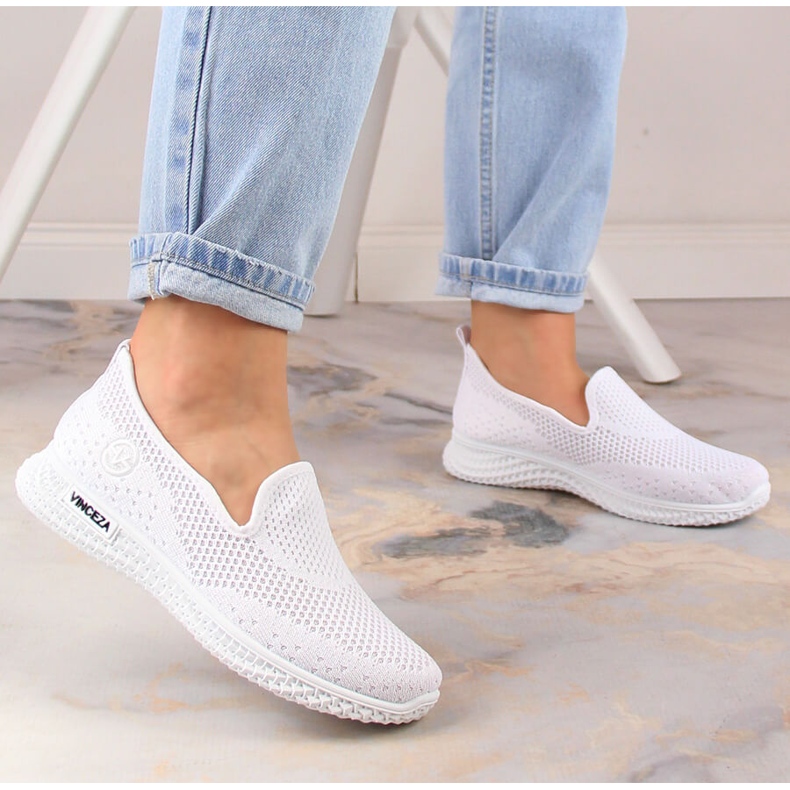 Sapatos desportivos sem cadarço de mulher branca Vinceza 34602 branco