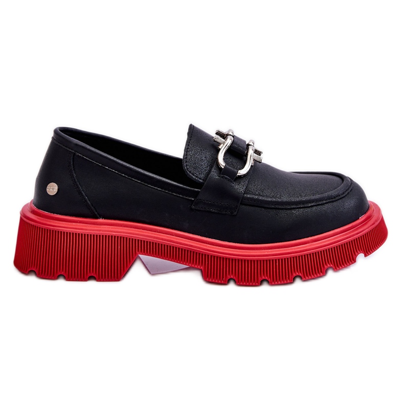 Mocassim de couro com decoração GOE LL2N4040 preto-vermelho