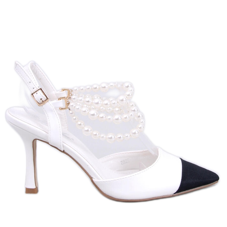BM Sapatos de salto aberto com pérolas Harmony White branco