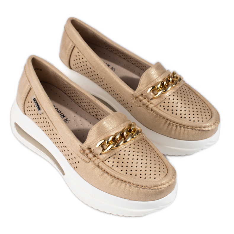 SHELOVET Mocassins dourados femininos Slovet na plataforma