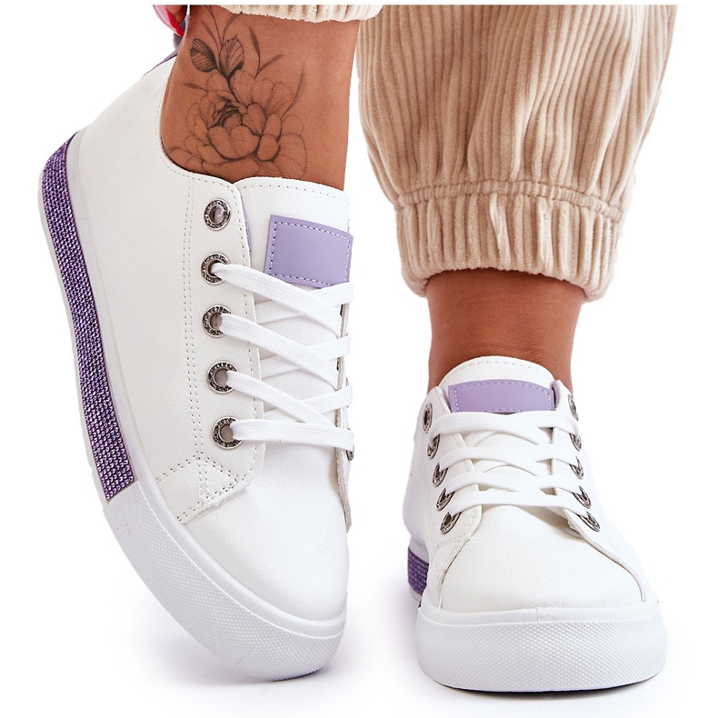 Tênis feminino baixo com jatos branco-roxo Demira
