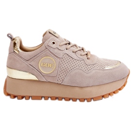 Sapatos esportivos femininos de plataforma de camurça GOE LL2N4001 bege marrom