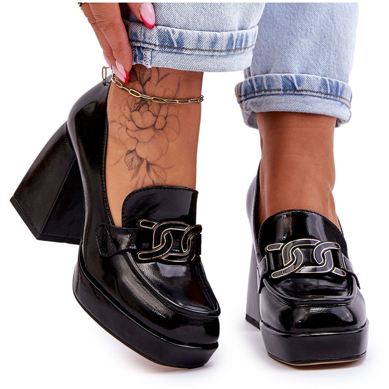 S.Barski Bombas de couro em saltos maciços Black Maximo preto