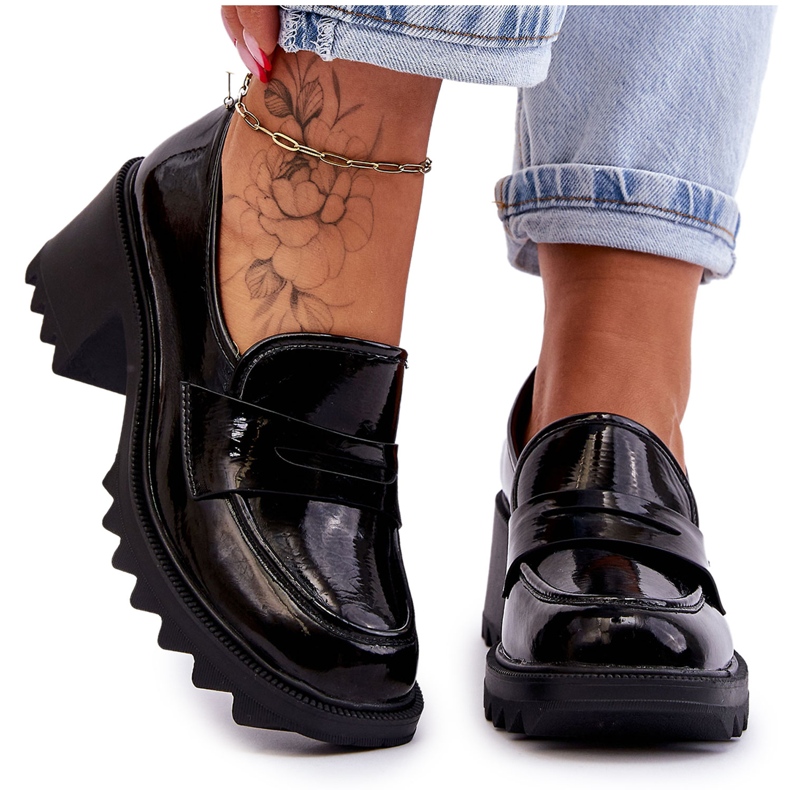 S.Barski Sapatos mocassim com salto patenteado Black Jay preto