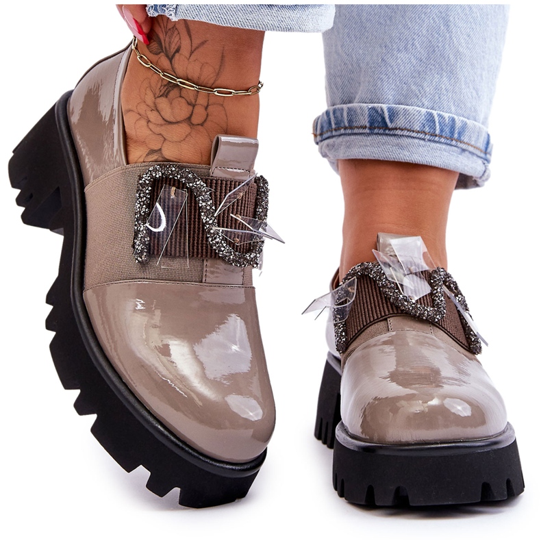 S.Barski Sapatos Laqueados com Ornamentos Cinza Keily