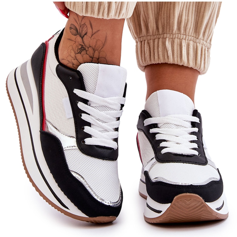 BM Tênis feminino salto plataforma e salto branco e preto Allen