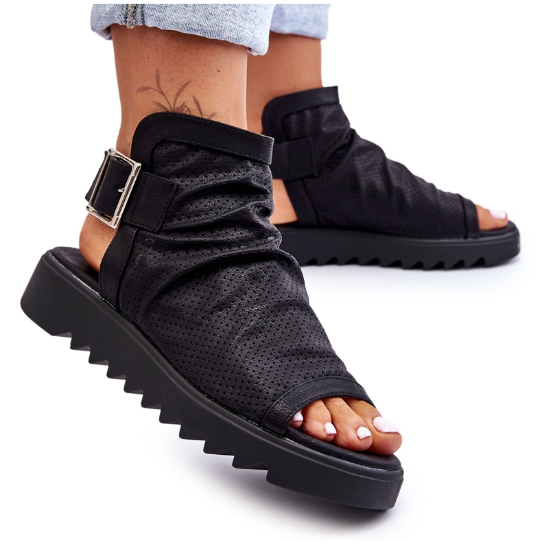 BM Sandália Feminina Adonis Bota Tornozelo Preta preto