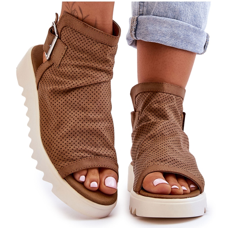 BM Sandália feminina Camel Adonis bota de tornozelo castanho