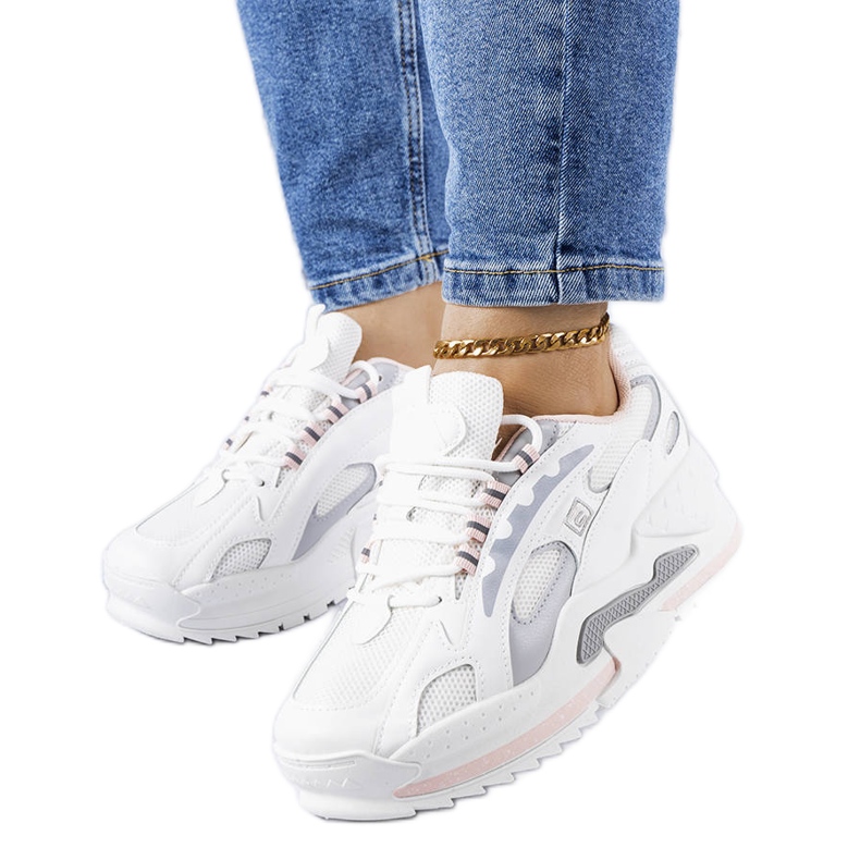 PA1 Tênis de salto branco e rosa Germain. prata