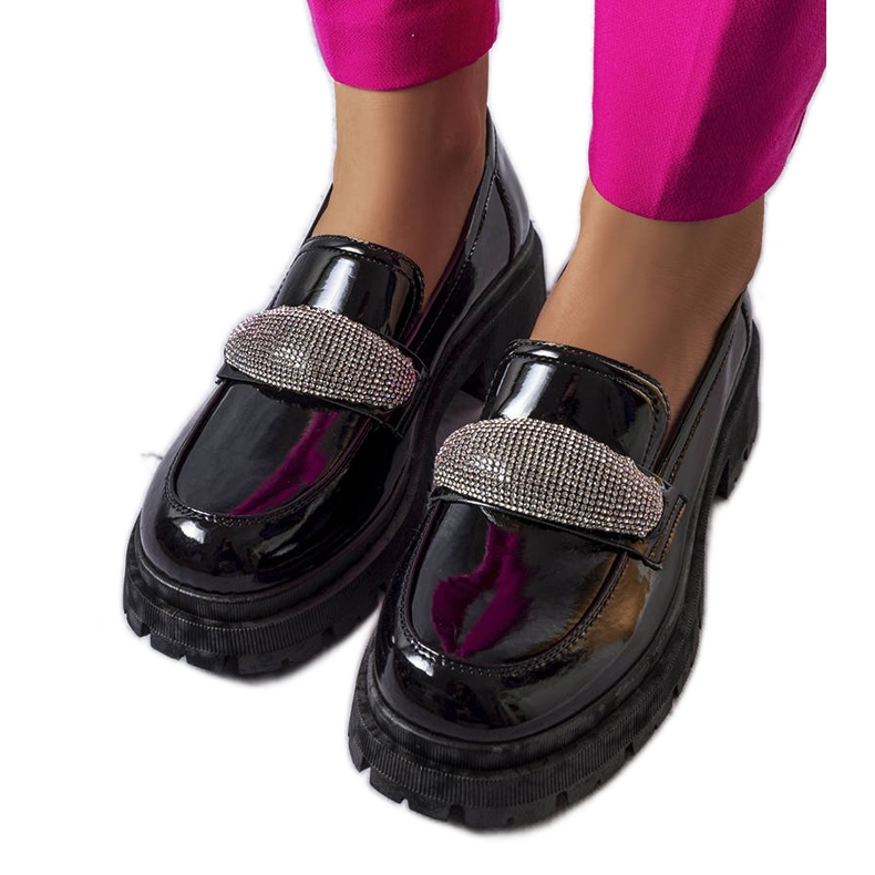 Brogues laqueados pretos com zircônia cúbica Mouss