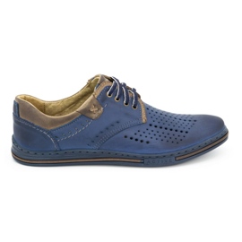Polbut Sapatos masculinos de couro 402 verão, azul marinho com marrom
