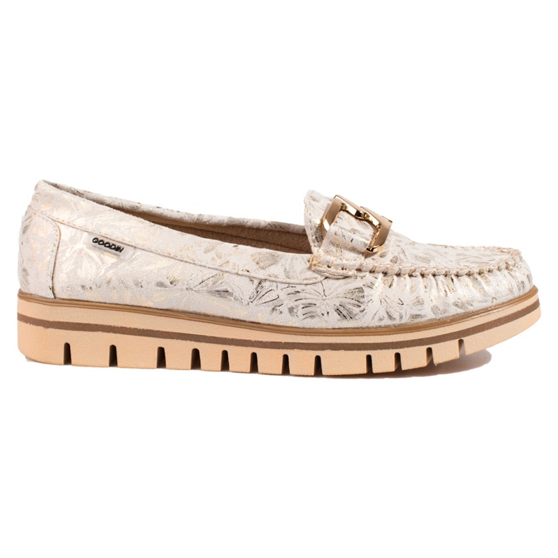 Mocassins femininos bege na plataforma Shelovet dourado