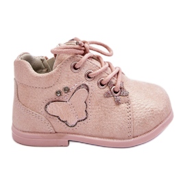 Botas de couro com cadarço e borboleta rosa Avi