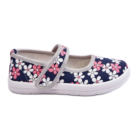 Bailarinas infantis com flores azul marinho e cinza Noah