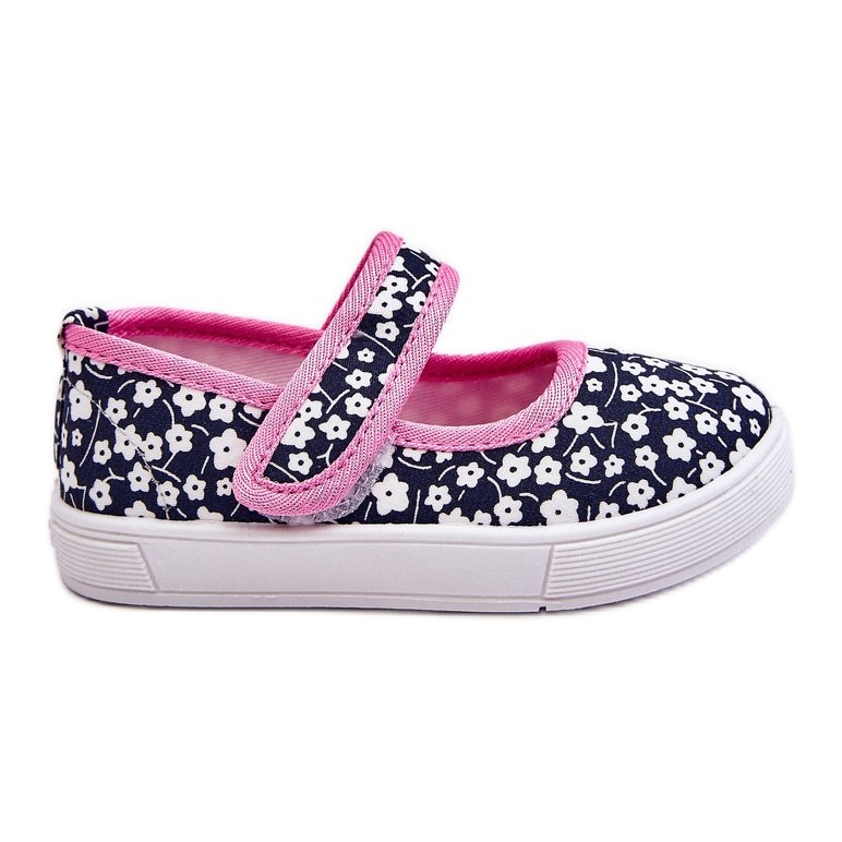 Bailarinas infantis de velcro em estampa Selah azul marinho e rosa