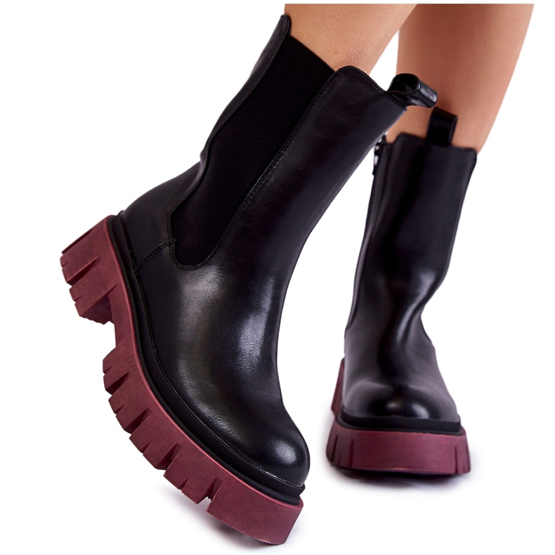 PE1 Botas de Trabalhadores de Plataforma Feminina Black-Claret Aliana preto