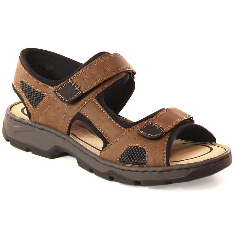 Sandálias masculinas confortáveis ​​com velcro marrom Rieker 26156-25 castanho