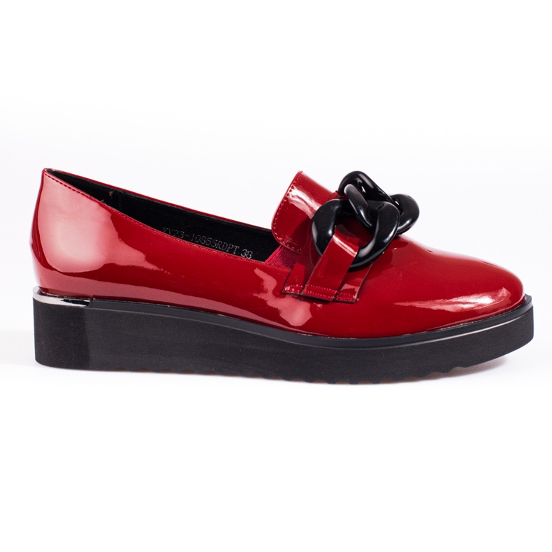 Vinceza Mocassim plataforma laqueado vinho Shelovet com corrente vermelho