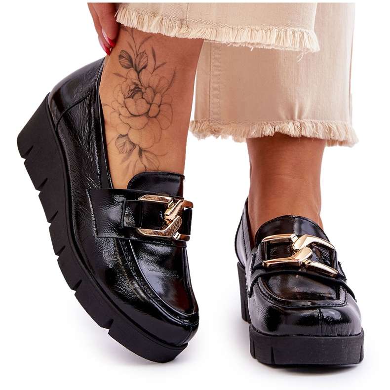 Lemar Mocassim preto Felicita Patente Wedge