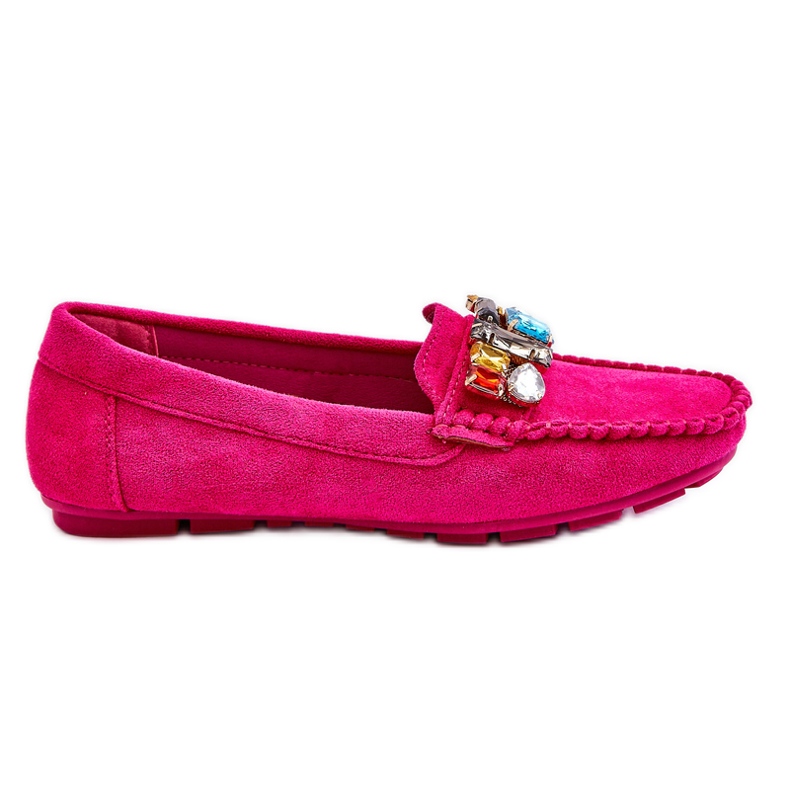 Mocassim feminino de camurça com cristais fúcsia Lucille rosa Mocassim feminino de camurça com cristais fúcsia Lucille rosa